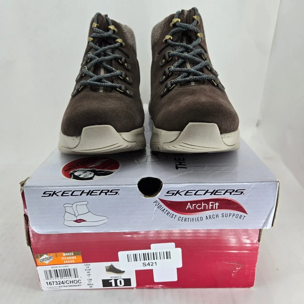 Skechers Arch Fit Extraordinary 167324 Chocolate Brown Suede‎ Boots Womens 10